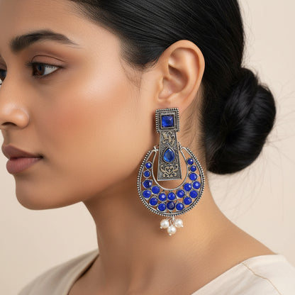 Moonfall stone studded dangler earrings (Blue)