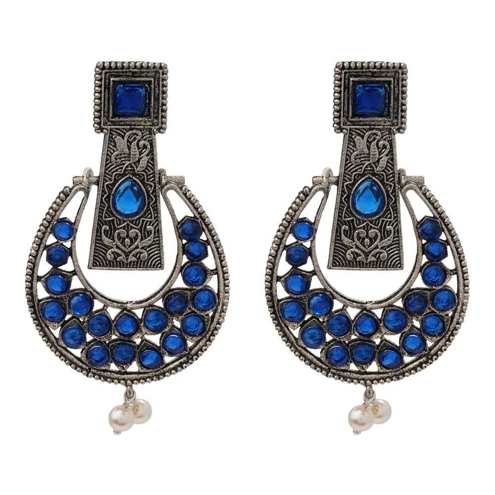 Moonfall stone studded dangler earrings (Blue)