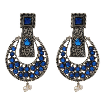 Moonfall stone studded dangler earrings (Blue)