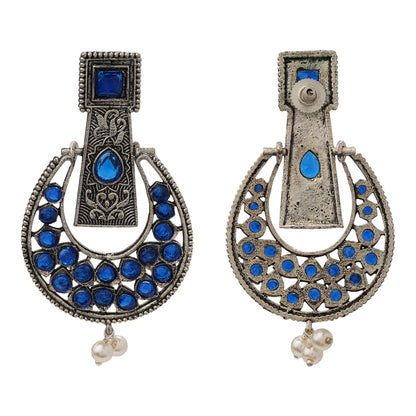 Moonfall stone studded dangler earrings (Blue)