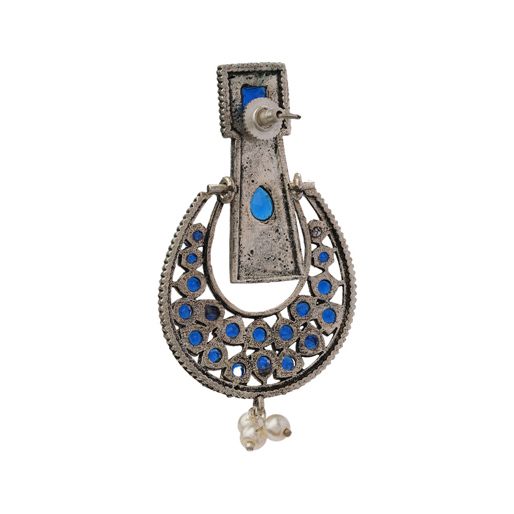 Moonfall stone studded dangler earrings (Blue)