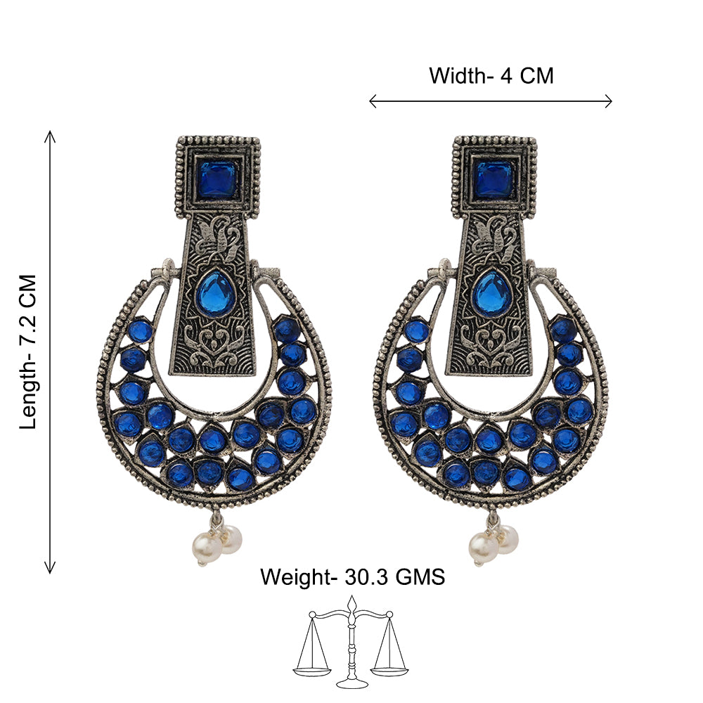 Moonfall stone studded dangler earrings (Blue)