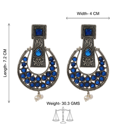 Moonfall stone studded dangler earrings (Blue)