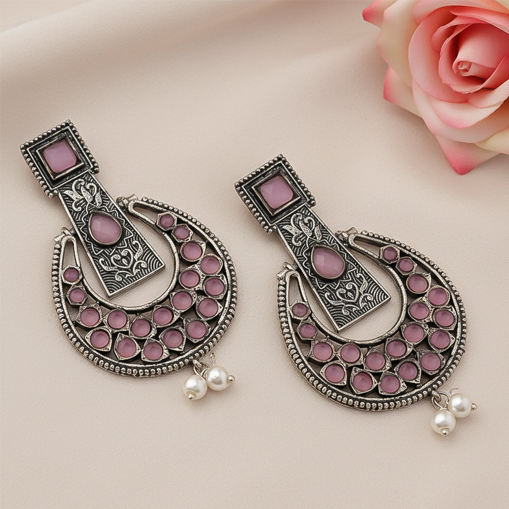 Moonfall stone studded dangler earrings (Baby Pink)