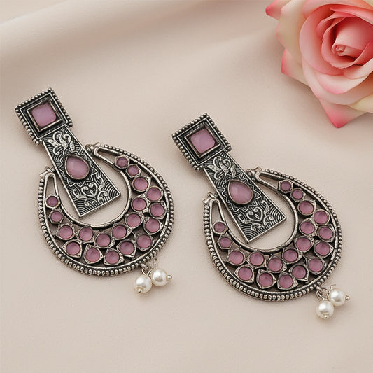 Moonfall stone studded dangler earrings (Baby Pink)