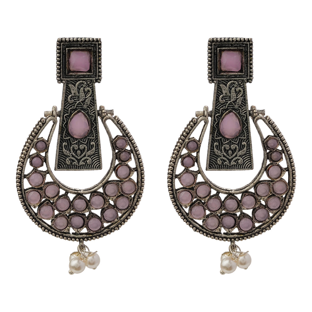 Moonfall stone studded dangler earrings (Baby Pink)