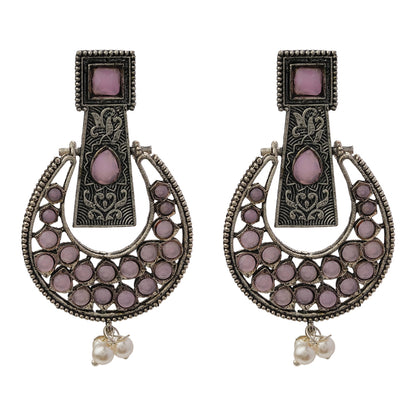 Moonfall stone studded dangler earrings (Baby Pink)