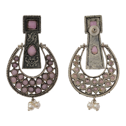 Moonfall stone studded dangler earrings (Baby Pink)