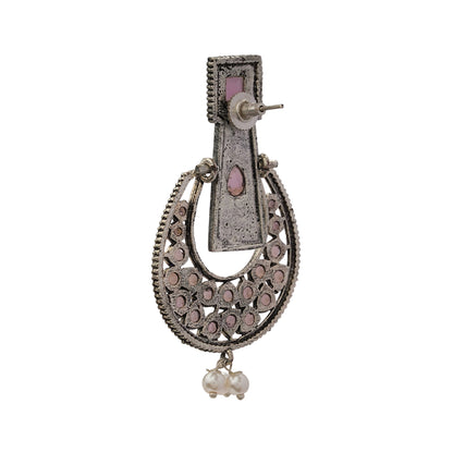 Moonfall stone studded dangler earrings (Baby Pink)