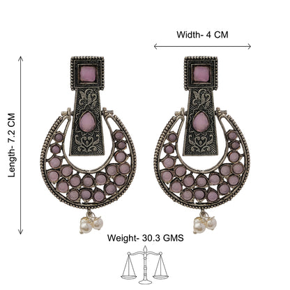 Moonfall stone studded dangler earrings (Baby Pink)