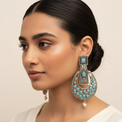 Moonfall stone studded dangler earrings (Mint)