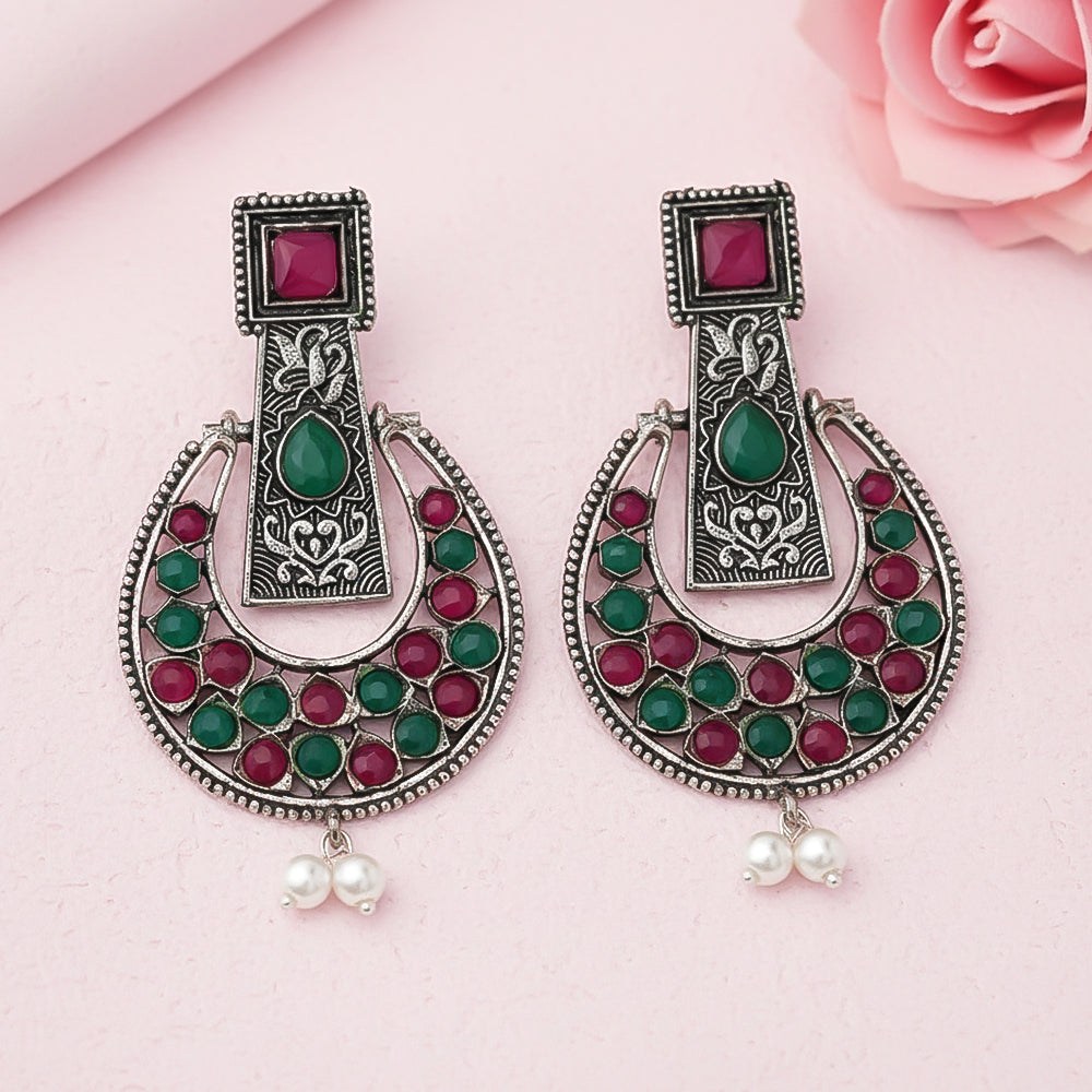 Moonfall stone studded dangler earrings (Multicolored)