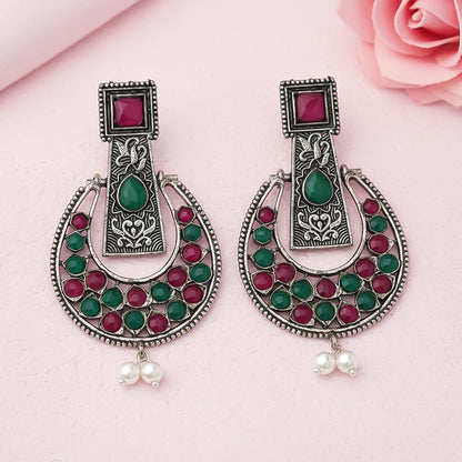 Moonfall stone studded dangler earrings (Multicolored)