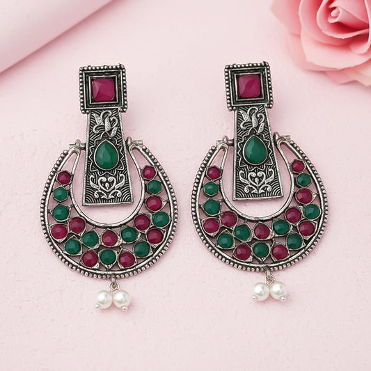 Moonfall stone studded dangler earrings (Multicolored)