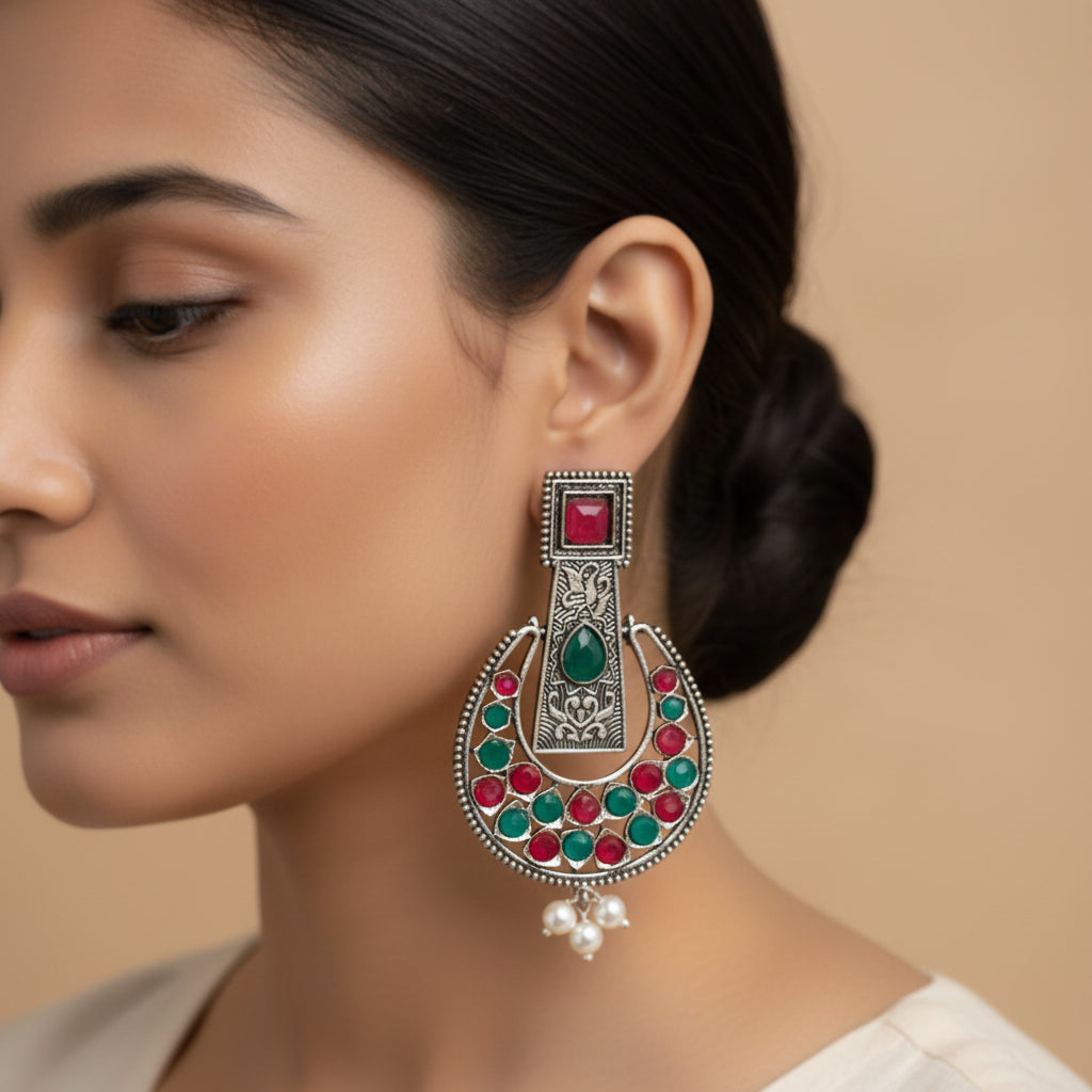Moonfall stone studded dangler earrings (Multicolored)