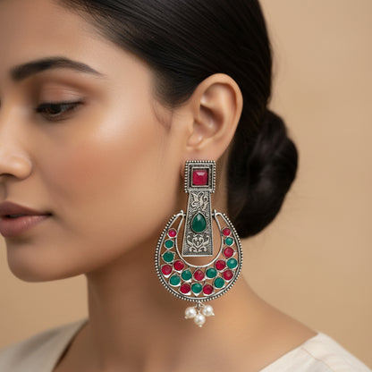 Moonfall stone studded dangler earrings (Multicolored)