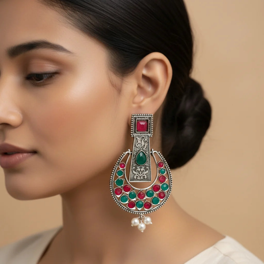 Peacock glow stone studded dangler & Moonfall stone studded dangler Combo set