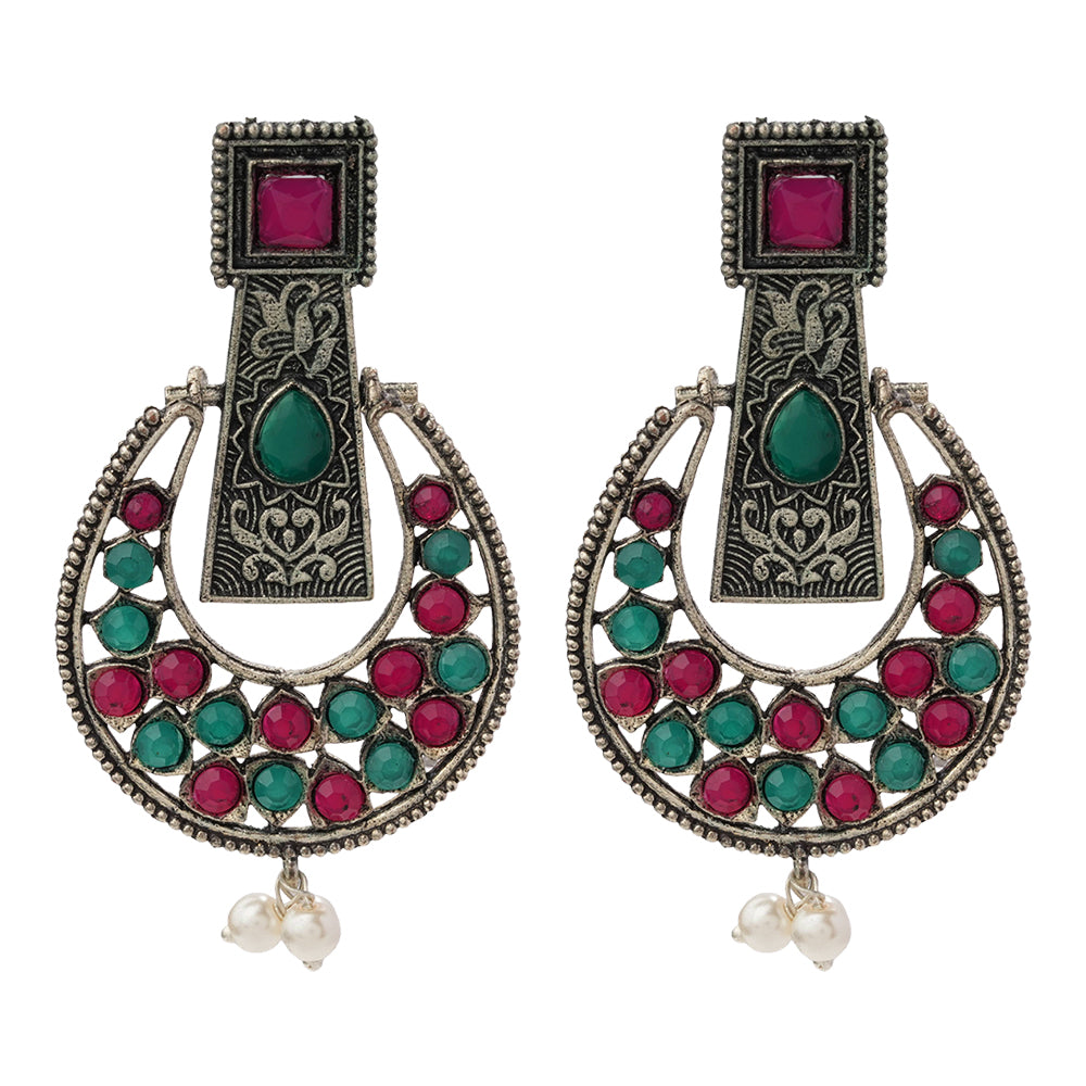 Moonfall stone studded dangler earrings (Multicolored)