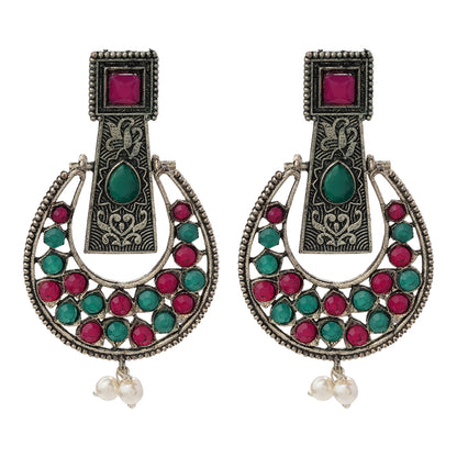Moonfall stone studded dangler earrings (Multicolored)