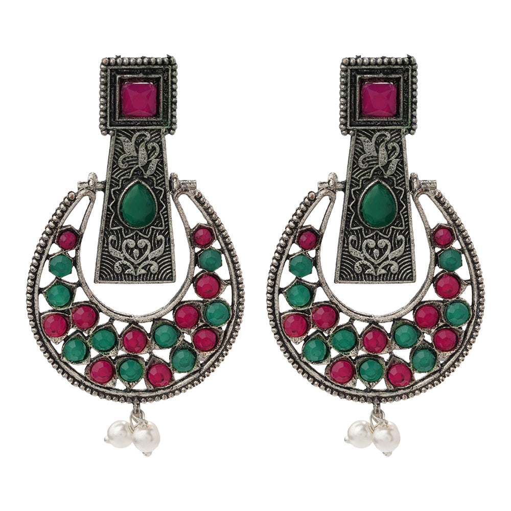 Moonfall stone studded dangler earrings (Multicolored)