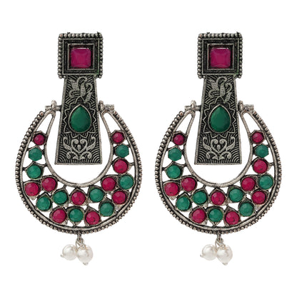 Moonfall stone studded dangler earrings (Multicolored)