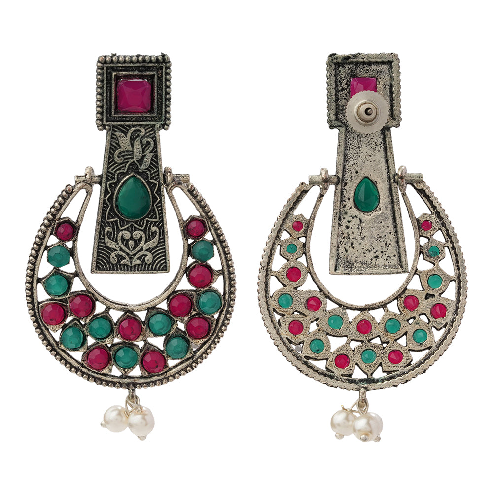 Moonfall stone studded dangler earrings (Multicolored)