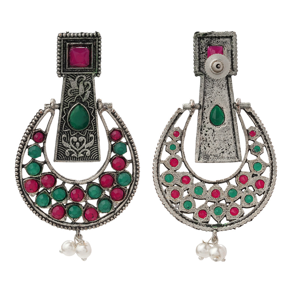 Moonfall stone studded dangler earrings (Multicolored)