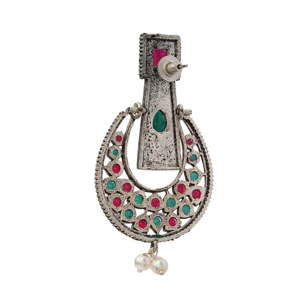 Moonfall stone studded dangler earrings (Multicolored)