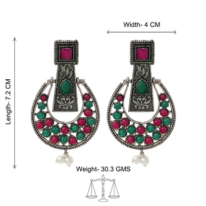 Moonfall stone studded dangler earrings (Multicolored)