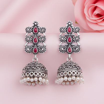 Sitara stone studded jhumki earrings (Red)