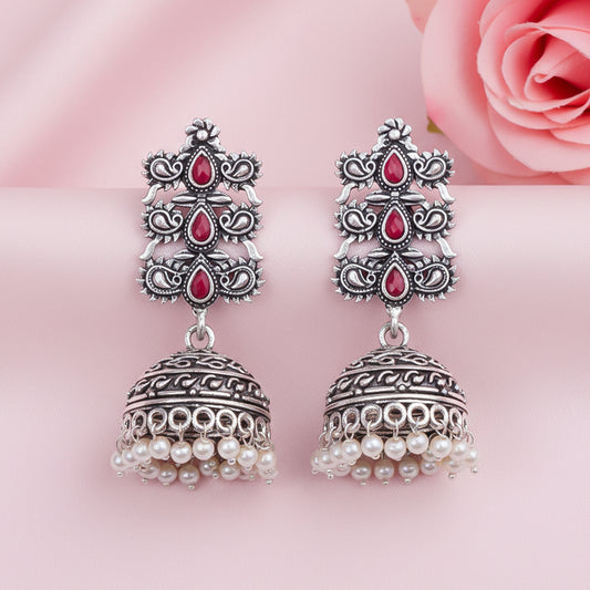 Sitara stone studded jhumki earrings (Red)