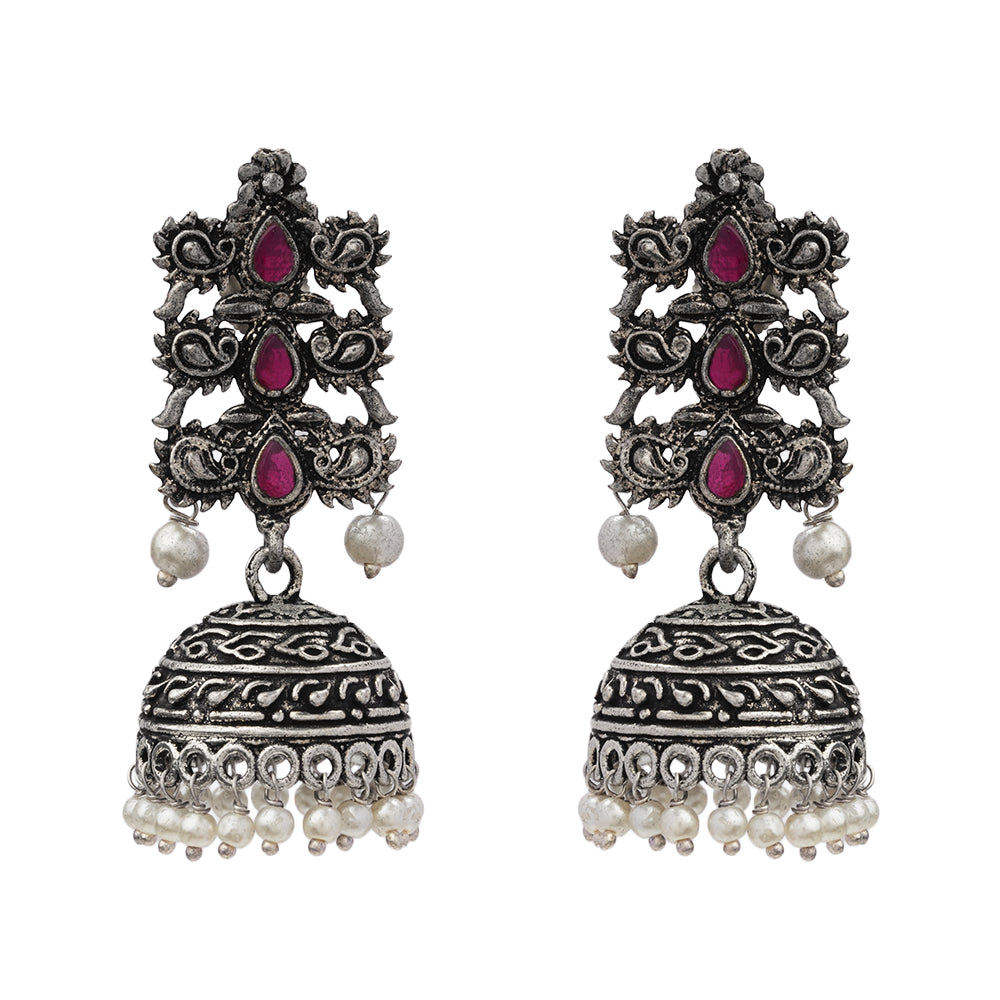 Sitara stone studded jhumki earrings (Red)