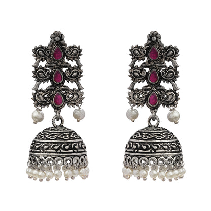 Sitara stone studded jhumki earrings (Red)