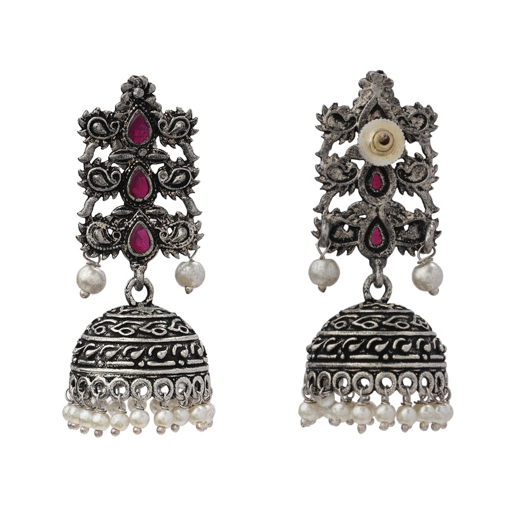 Sitara stone studded jhumki earrings (Red)
