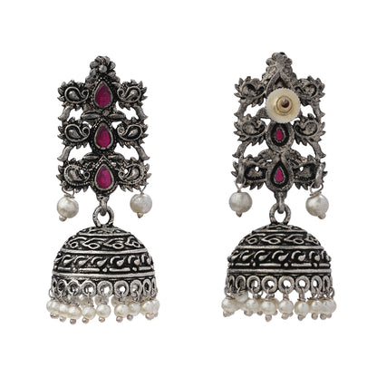 Sitara stone studded jhumki earrings (Red)