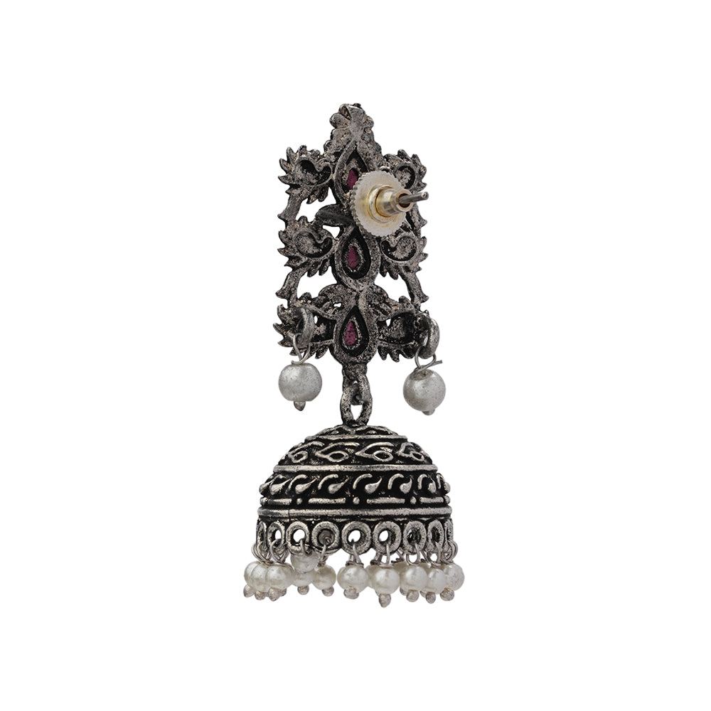 Sitara stone studded jhumki earrings (Red)