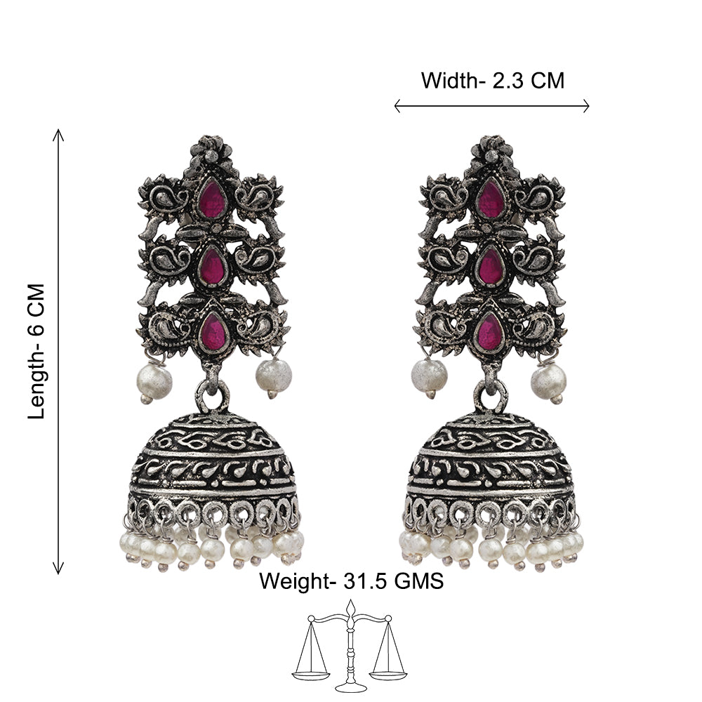 Sitara stone studded jhumki earrings (Red)