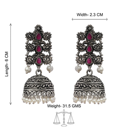 Sitara stone studded jhumki earrings (Red)
