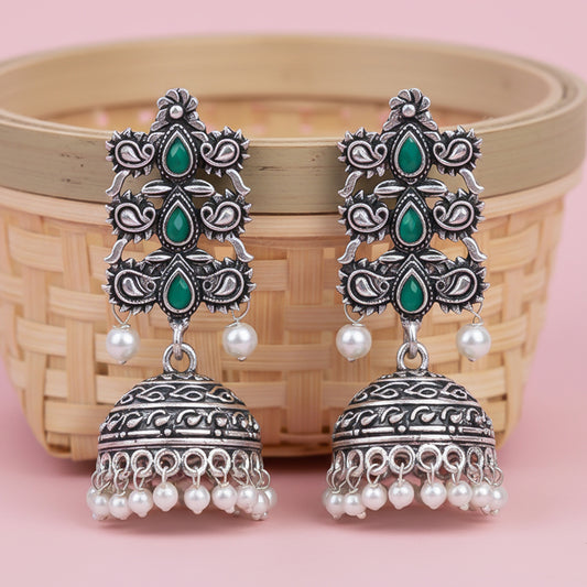 Sitara stone studded jhumki earrings (Green)