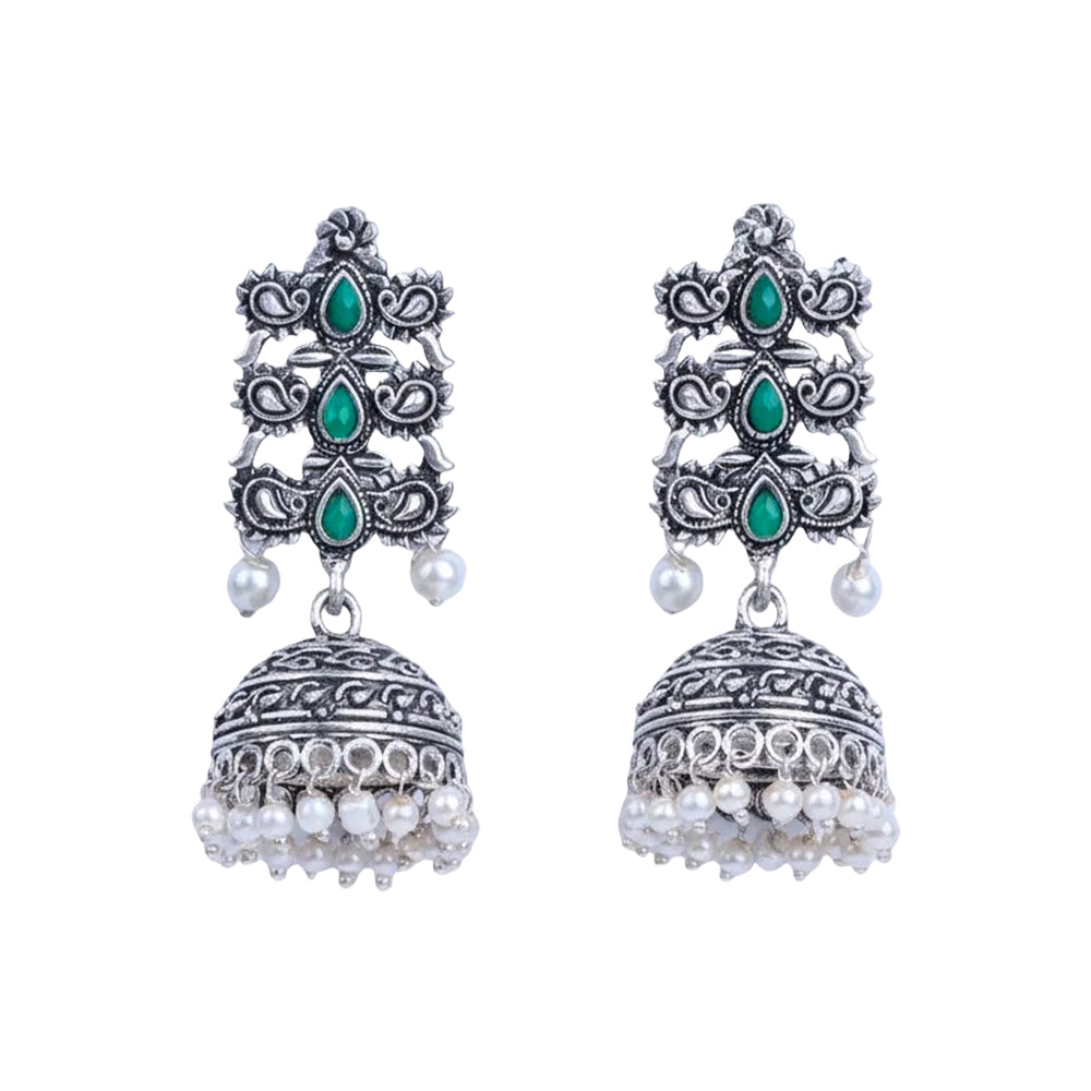 Sitara stone studded jhumki earrings (Green)