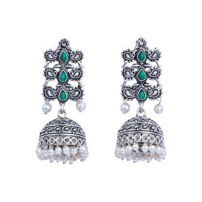 Sitara stone studded jhumki earrings (Green)
