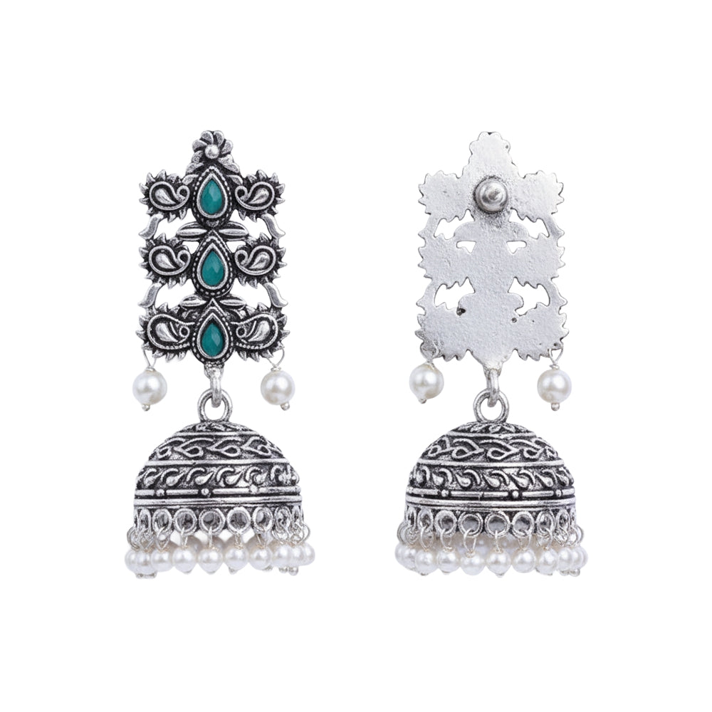 Sitara stone studded jhumki earrings (Green)