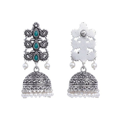 Sitara stone studded jhumki earrings (Green)