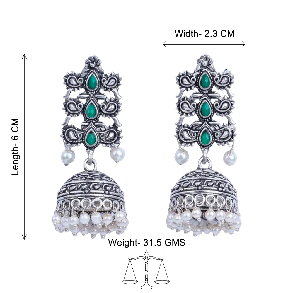 Sitara stone studded jhumki earrings (Green)