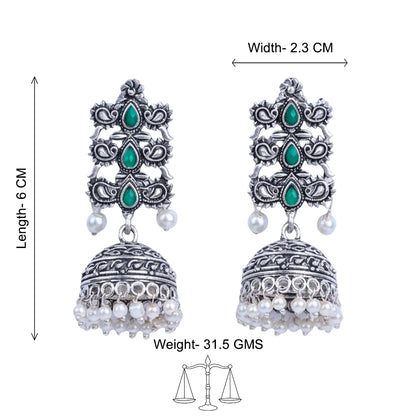 Sitara stone studded jhumki earrings (Green)