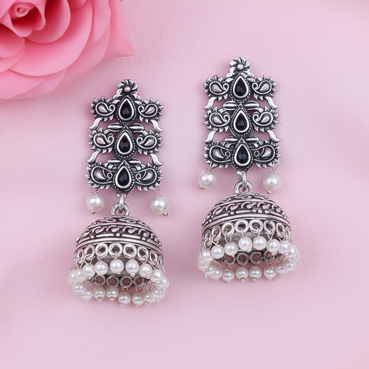 Sitara stone studded jhumki earrings (Black)