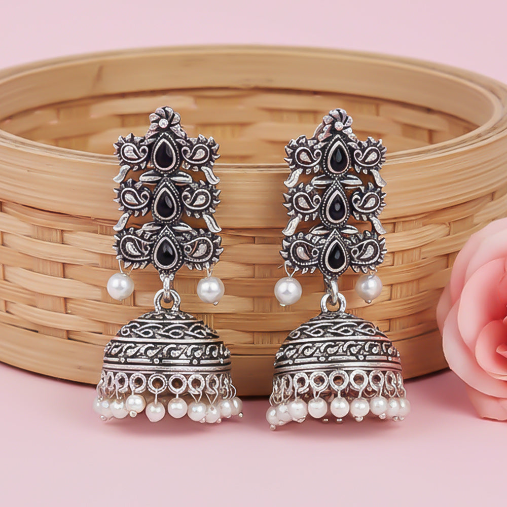 Sitara stone studded jhumki earrings (Black)