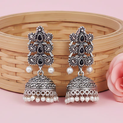 Sitara stone studded jhumki earrings (Black)