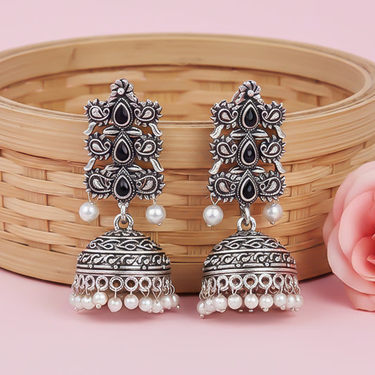 Sitara stone studded jhumki earrings (Black)