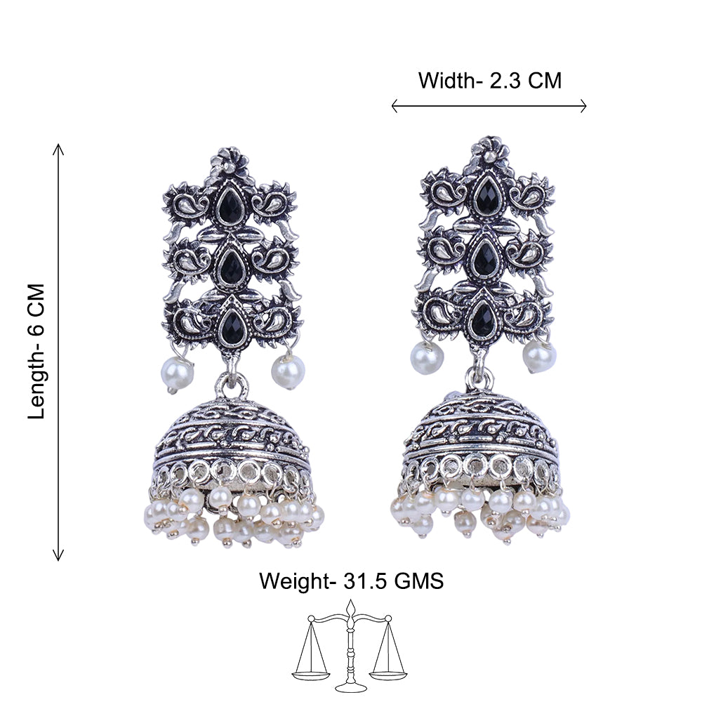 Sitara stone studded jhumki earrings (Black)